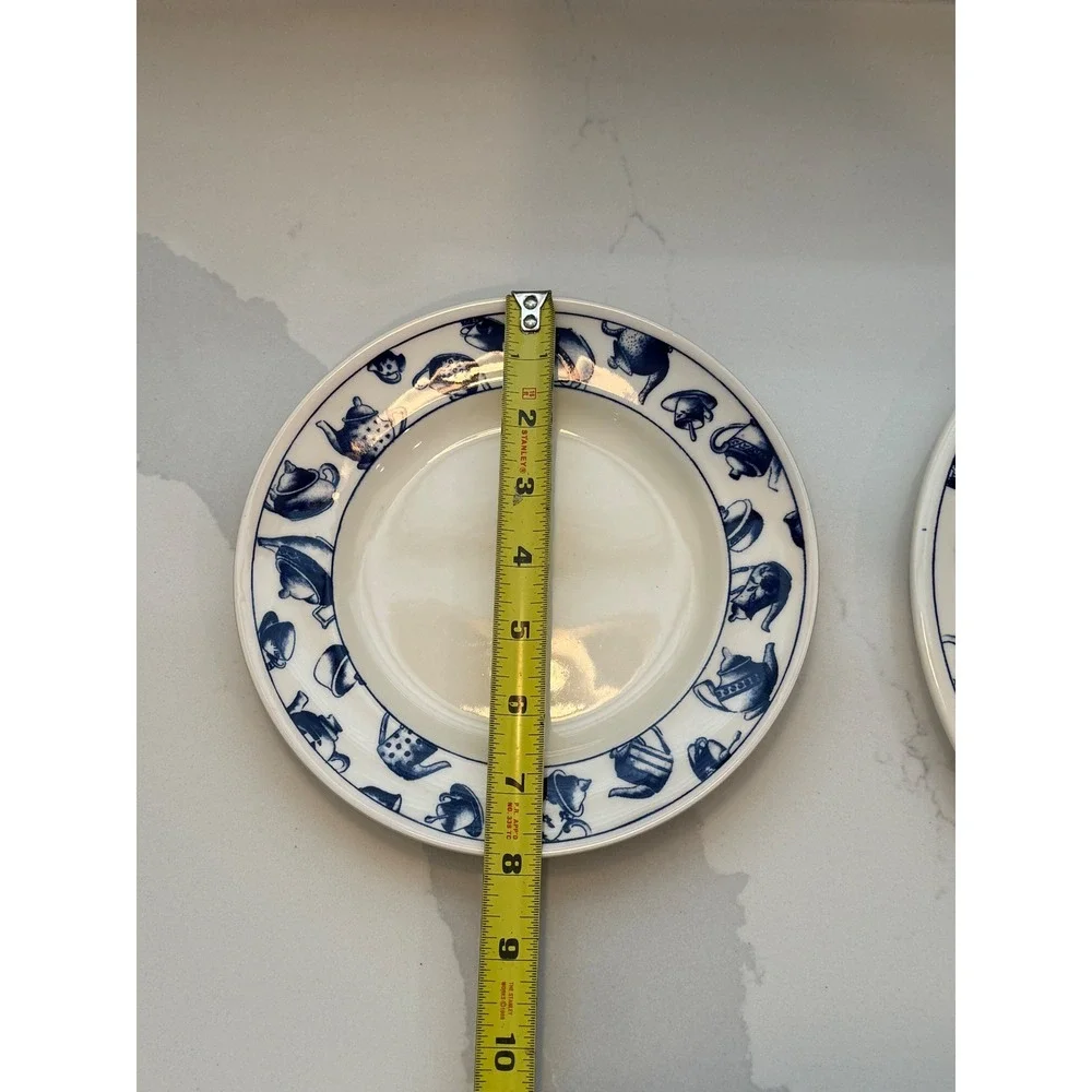 Pier 1 Imports Teapot Blue White Dinner Salad Plate Set England Earthenware